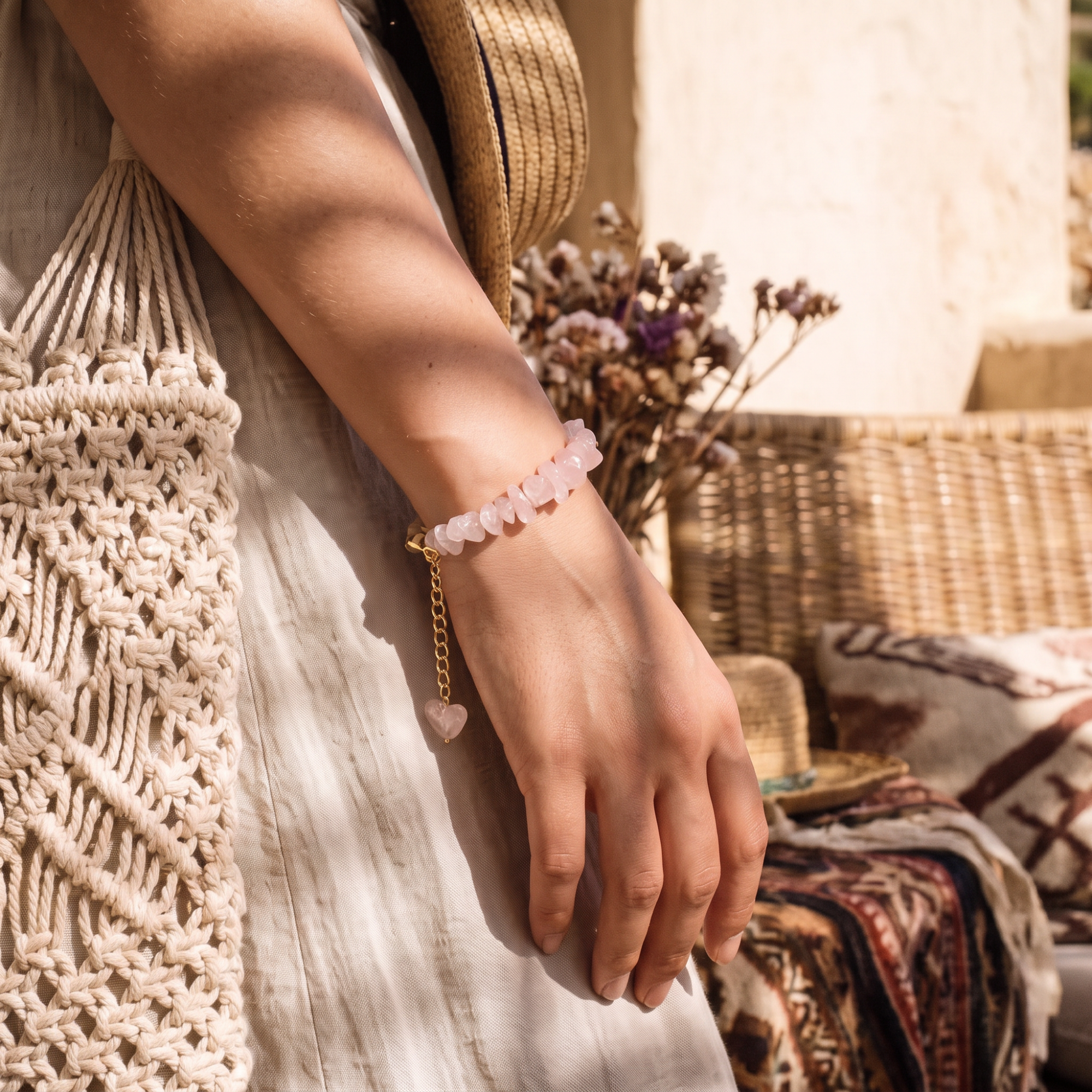 Rose Quartz Chip Bracelet
