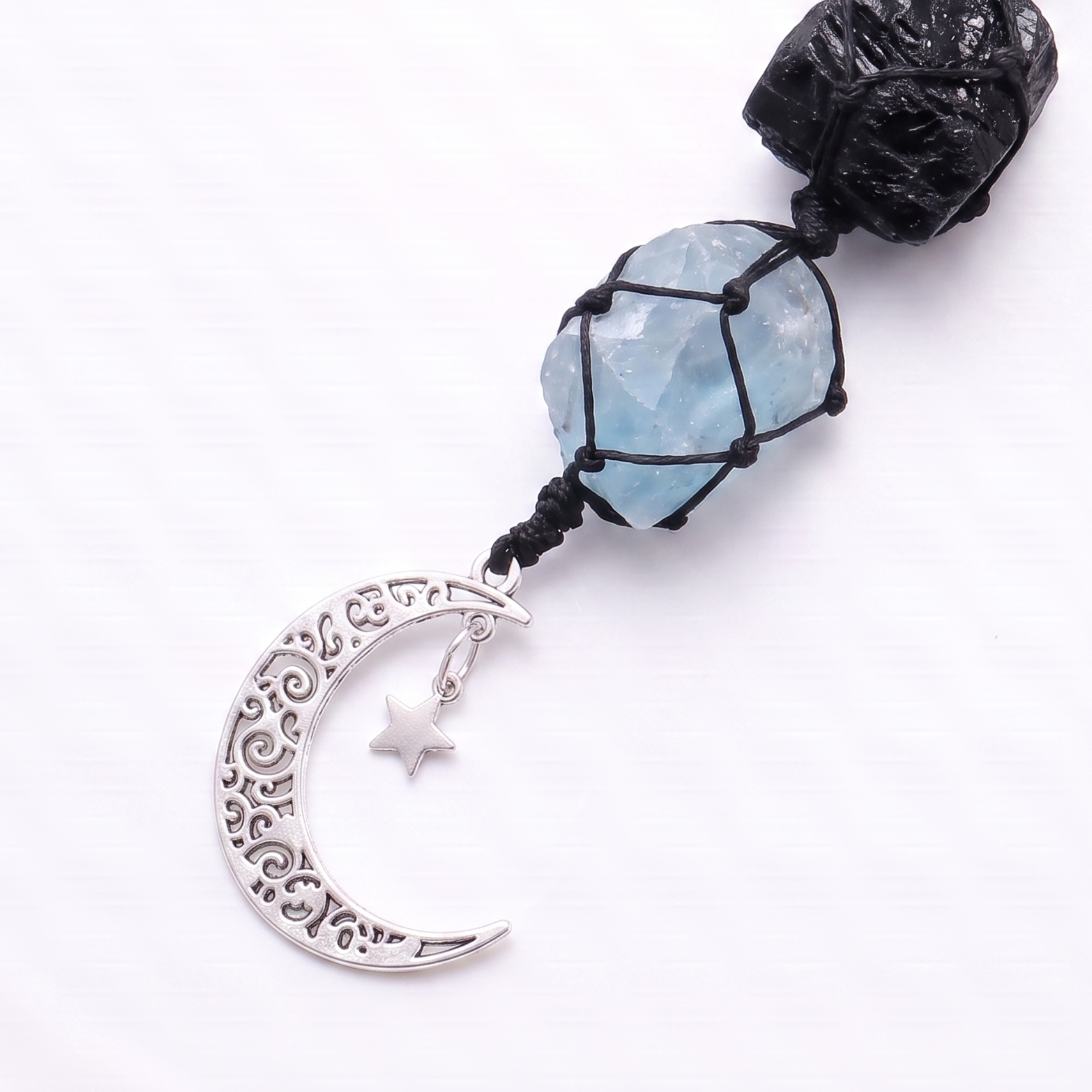 Black Tourmaline &amp; Kyanite Car Charm
