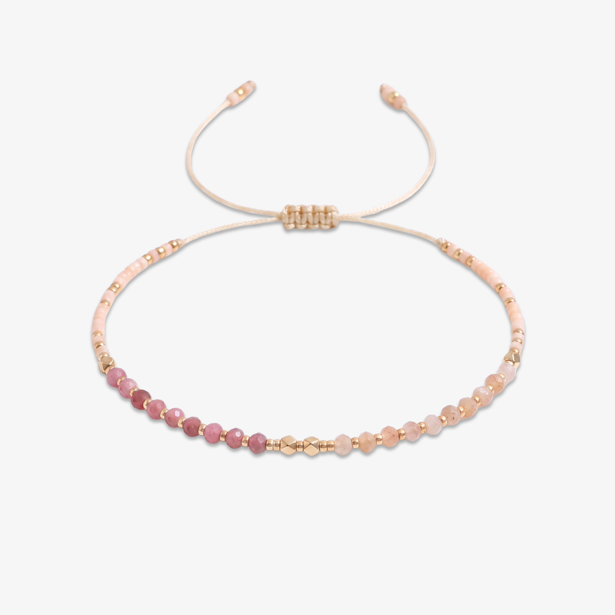 Pink Tourmaline & Sunstone Beaded Bracelet