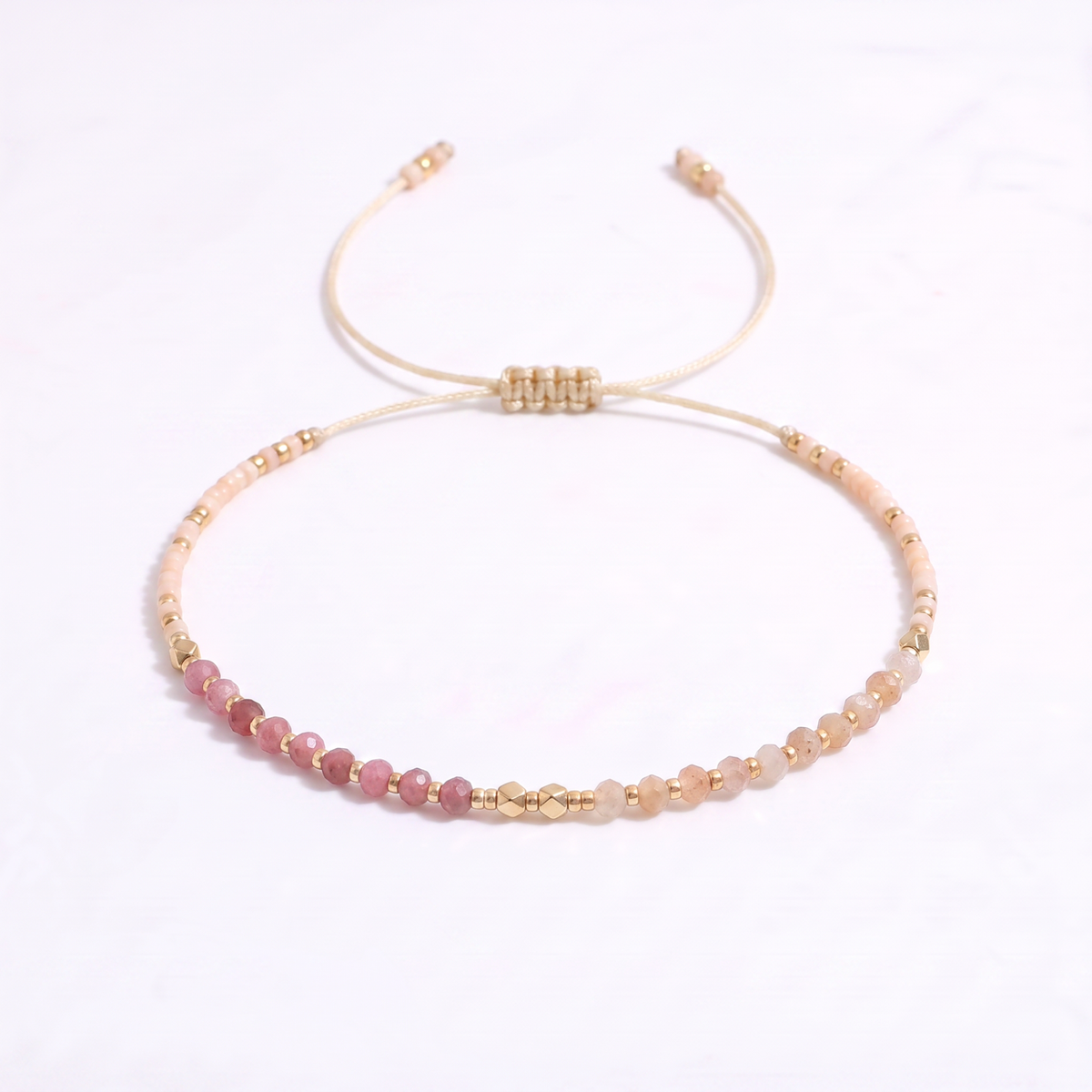Pink Tourmaline & Sunstone Beaded Bracelet