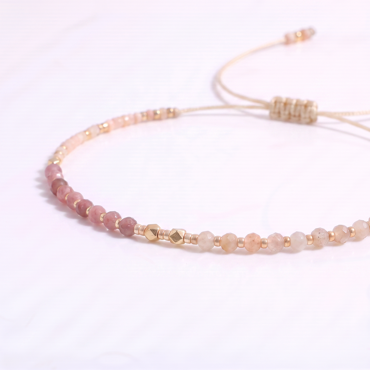 Pink Tourmaline & Sunstone Beaded Bracelet