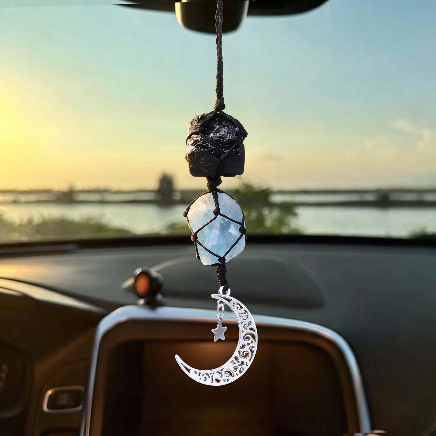 Black Tourmaline &amp; Kyanite Car Charm