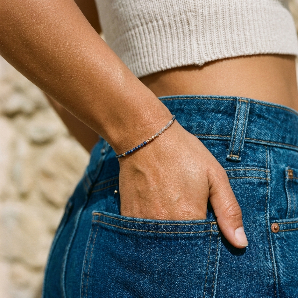 Lapis Lazuli & Quartz Beaded Bracelet