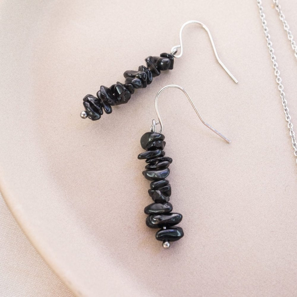 Black Tourmaline Chip Earrings - ISLA IDA™